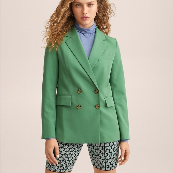 Mango Jackets & Blazers - MNG Mango Women's Green Double-Breasted Blazer X3 C6 Plus Size Office Business